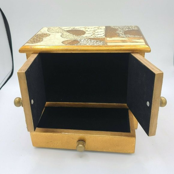 Hand Painted Art Deco Design Drawers Jewelry Box Armoire Cabinet Vintage - Picture 10 of 10